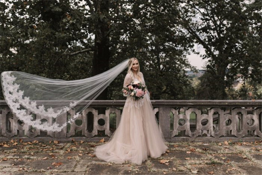 Verngo Vintage Dusty Color Dress Long Sleeves Lace Applique Tulle Bridal Gowns Beach Boho Wedding Gown Plus Size