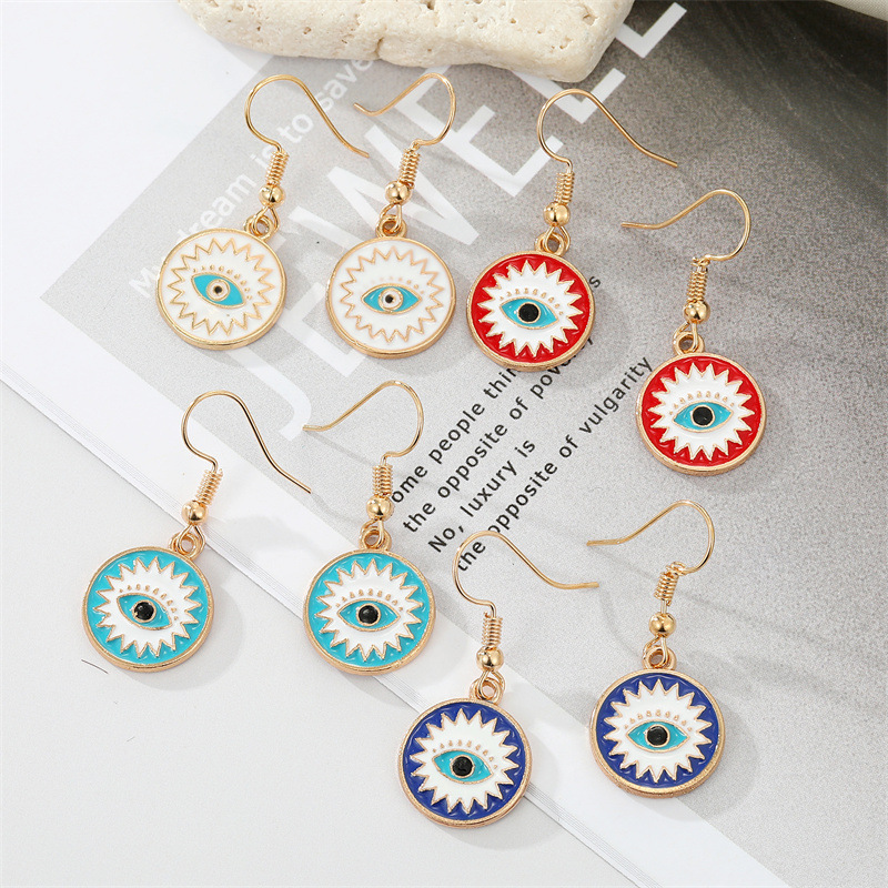 Colored Enamel Evil Eye Dangle Earrings For Women New Vintage Punk Statement Turkish Blue Eye Pendant Earring Wedding Party Jewely