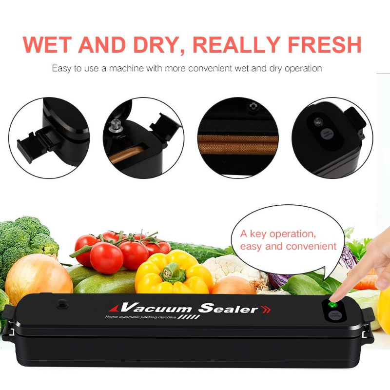 Vacuum Food Sealing Machine Household Electric Sealern Black Sealing 100V 240V Packing With 15 pcs Bags