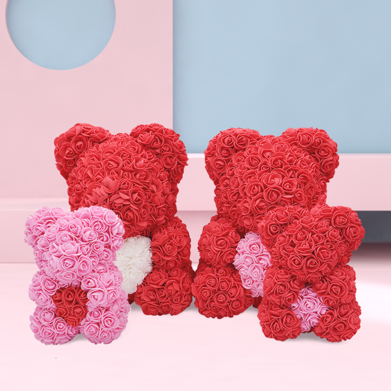 Decorative Flowers Wreaths 25/40cm Roses Bear with Heart Artificial Flower Rose Teddy For Women Valentine Wedding Birthday Christmas Gifts Decoration 
