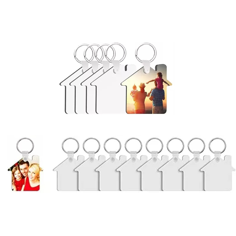 Heat Transfer Wooden Keychains Double Sided Sublimation Blank House Keychain Pendant Keyring Creative DIY Key Chain