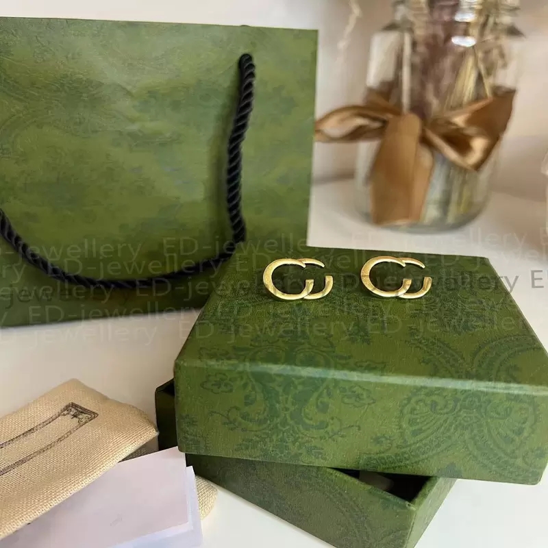Chic Double Letter Charm Earrings With Gift Box Embossed Stamp Studs Eardrop Dangler For Women Party Anniversary 1234