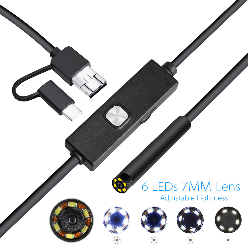 7MM Endoscope Camera USB Mini Waterproof 0.5-10M Hard Soft Cable Snake Tube Inspection Borescope Cameras For Car Android Smartphone Loptop PC Notebook