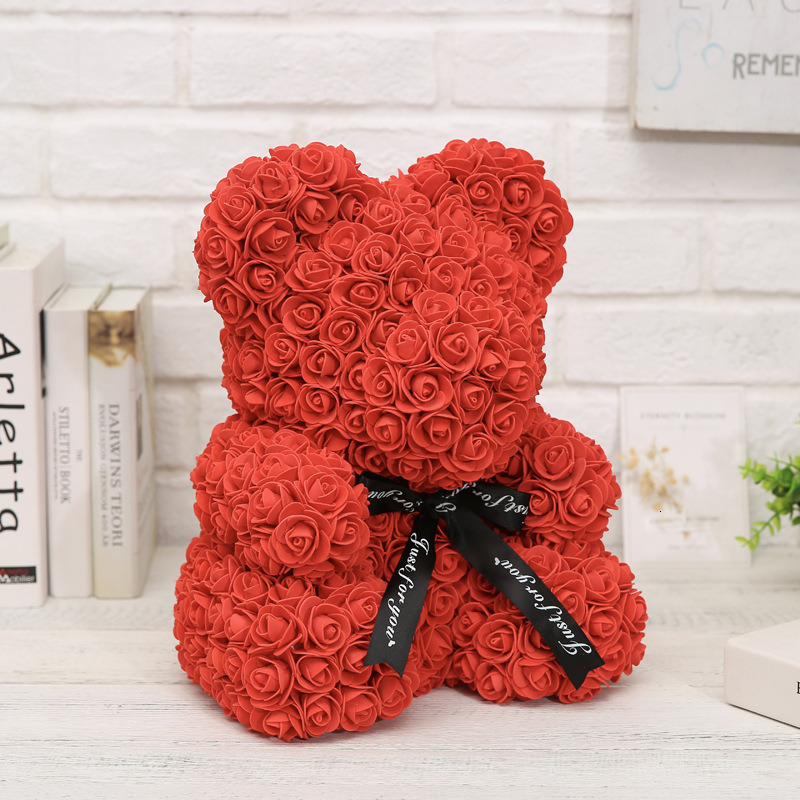 Decorative Flowers Wreaths 25/40cm Roses Bear with Heart Artificial Flower Rose Teddy For Women Valentine Wedding Birthday Christmas Gifts Decoration 