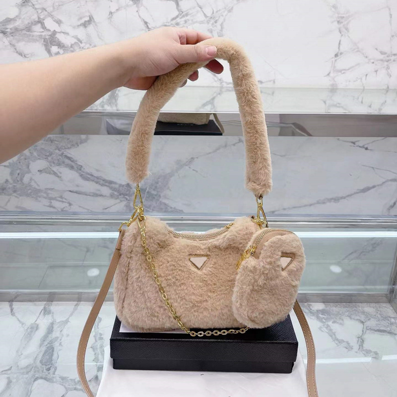 Furry Chain Bags designer bags luxury handbag crossbody shoulder bag woman hobos handbags fashion purse small fur totes Triangle Winter 5A