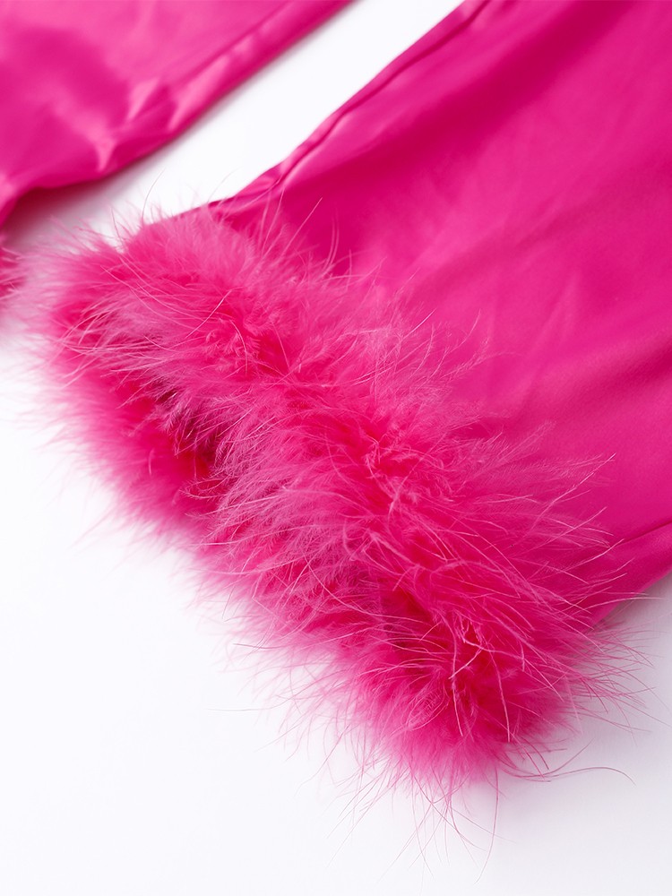 Womens Two Piece Pants Sexy With Feather Blazer And Straight Suits Women Fashion Furry Tailored Collar Shirts Trousers Set Lady Outfit 221117