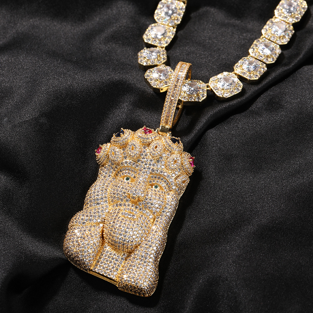 Hip Hop TopBling Jesus Face Pendant Necklace Jewelry Real 18K Gold Plated Mens Religious Jewelry