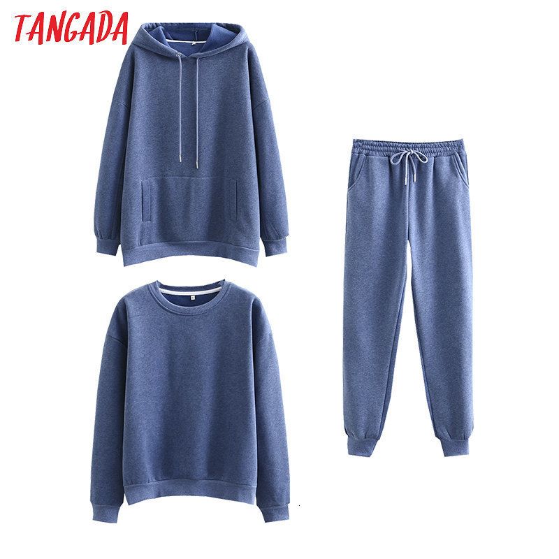 Womens Two Piece Pants Tangada Women couple sweatshirt fleece 100% cotton amygreen oversized hood hoodies sweatshirts SD60 221117