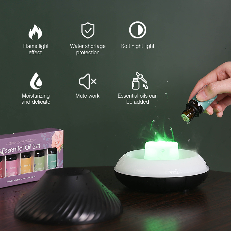 Essential Oils Diffusers Kinscoter Volcanic Aroma Diffuser Oil Lamp 130ml USB Portable Air Humidifier with Color Flame Night Light 221118