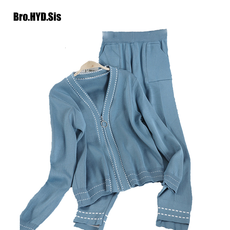 Womens Two Piece Pants Japanese Style Fashion Knitted Women Set Long Sleeve Cardigan Spring Autumn Knit Tracksuit Woman Clothing 221117