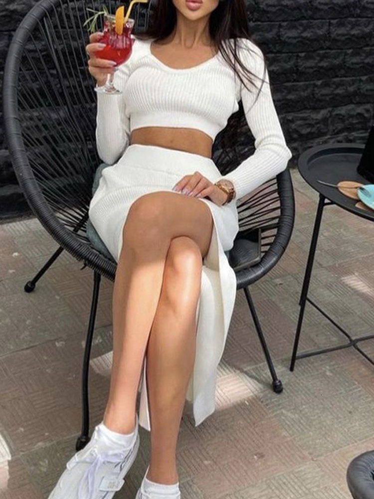 Women's Knits Tees Knit Turtleneck Sweater Midi Skirt Set Winter Loose Long Sleeve Pullovers Side Split Skirts Sets Ladies Sexy Suit 221117