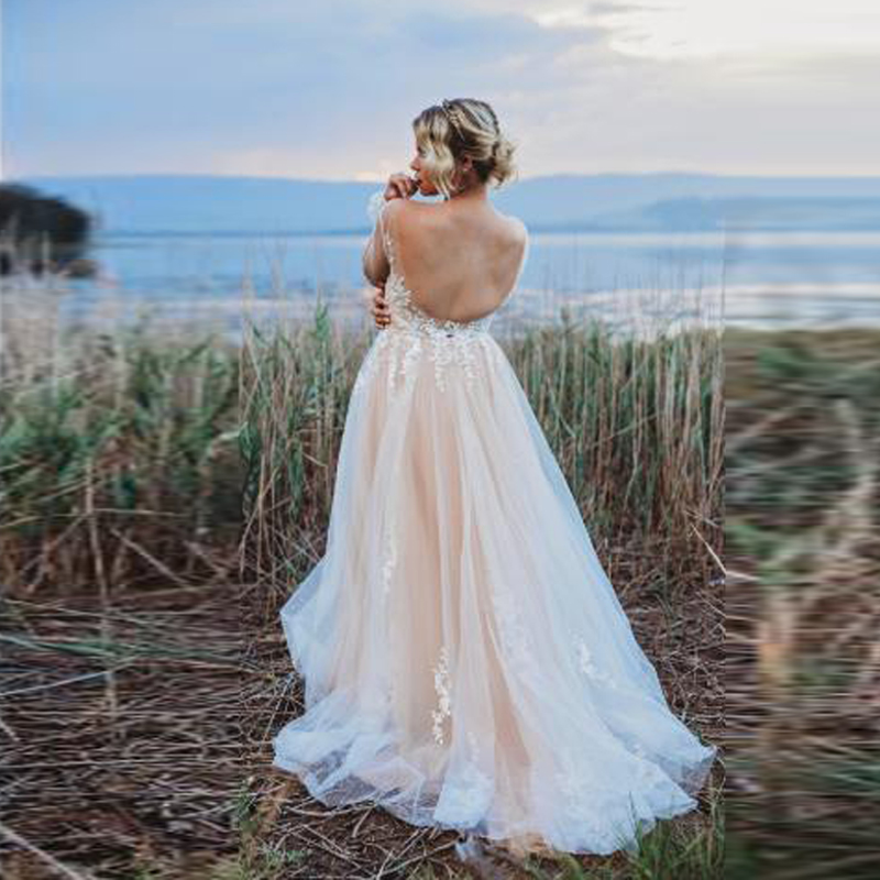 Boho Dresses A-e V-neck Lace Bridal Dress Wedding Gowns Long Sleeve Robe De Mariee Plus size