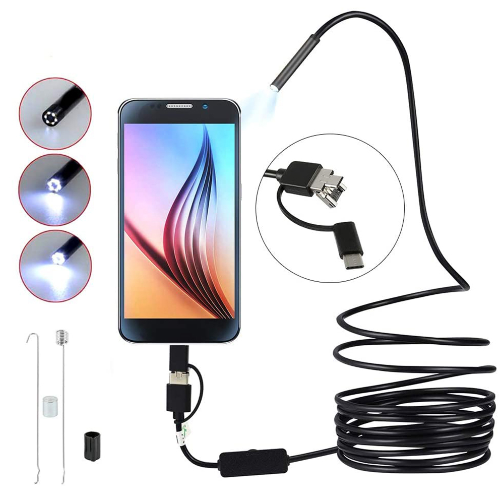 7MM Endoscope Camera USB Mini Waterproof 0.5-10M Hard Soft Cable Snake Tube Inspection Borescope Cameras For Car Android Smartphone Loptop PC Notebook