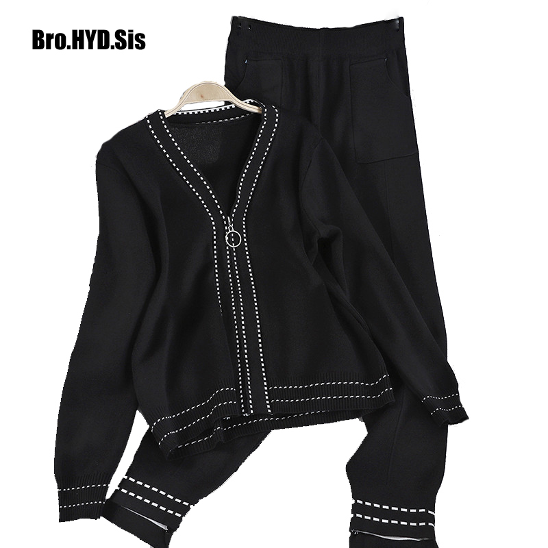 Womens Two Piece Pants Japanese Style Fashion Knitted Women Set Long Sleeve Cardigan Spring Autumn Knit Tracksuit Woman Clothing 221117
