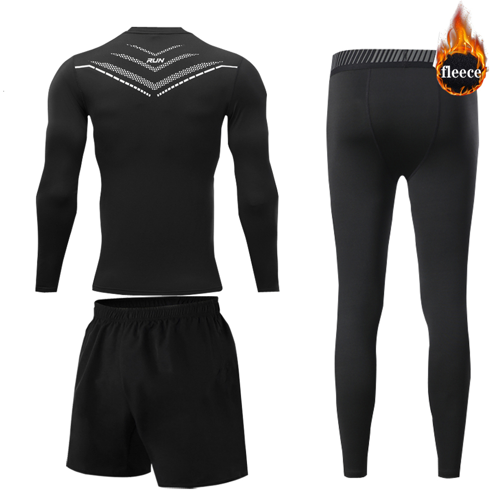 Men's Thermal Underwear Winter 3 Piece Thermal Underwear Boys and Men Warm First Layer Men's Sports Rashgard Fleece Compression Second Skin 
