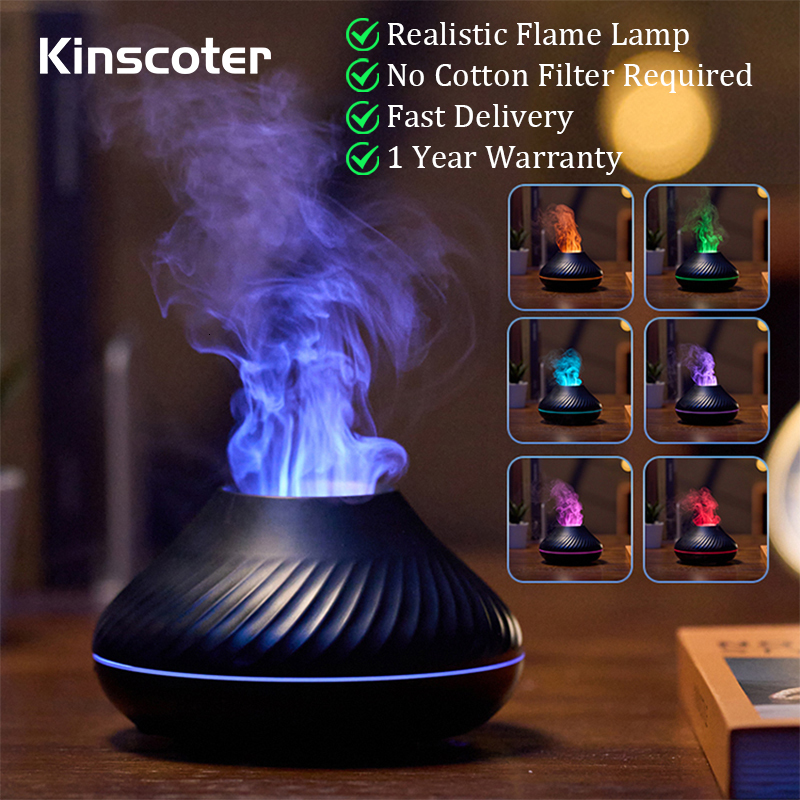 Essential Oils Diffusers Kinscoter Volcanic Aroma Diffuser Oil Lamp 130ml USB Portable Air Humidifier with Color Flame Night Light 221118