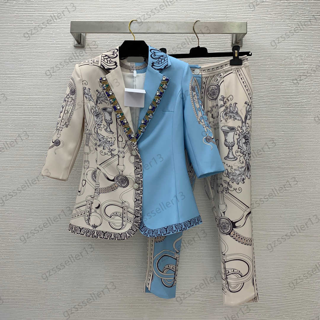Women Two Pieces Pants Color Matching Printing Diamond Button Decoration Lapel 3/4 Sleeve Slim Suit Jacket Loose Straight-leg Cropped Pant Womens Clothing
Women Two Pieces Pants Color Matching Printing Diamond Button Decoration Lapel 3/4 Sleeve Slim Suit Jacket Loose Straight-leg Cropped Pant Womens Clothing