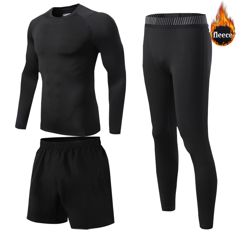 Men's Thermal Underwear Winter 3 Piece Thermal Underwear Boys and Men Warm First Layer Men's Sports Rashgard Fleece Compression Second Skin 