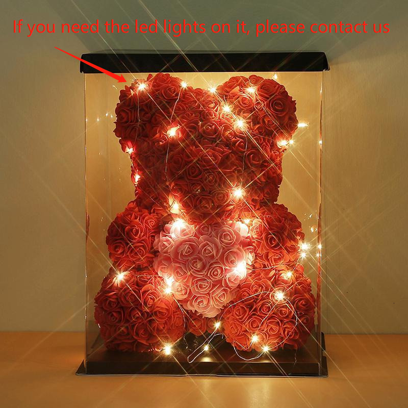 Decorative Flowers Wreaths 25/40cm Roses Bear with Heart Artificial Flower Rose Teddy For Women Valentine Wedding Birthday Christmas Gifts Decoration 
