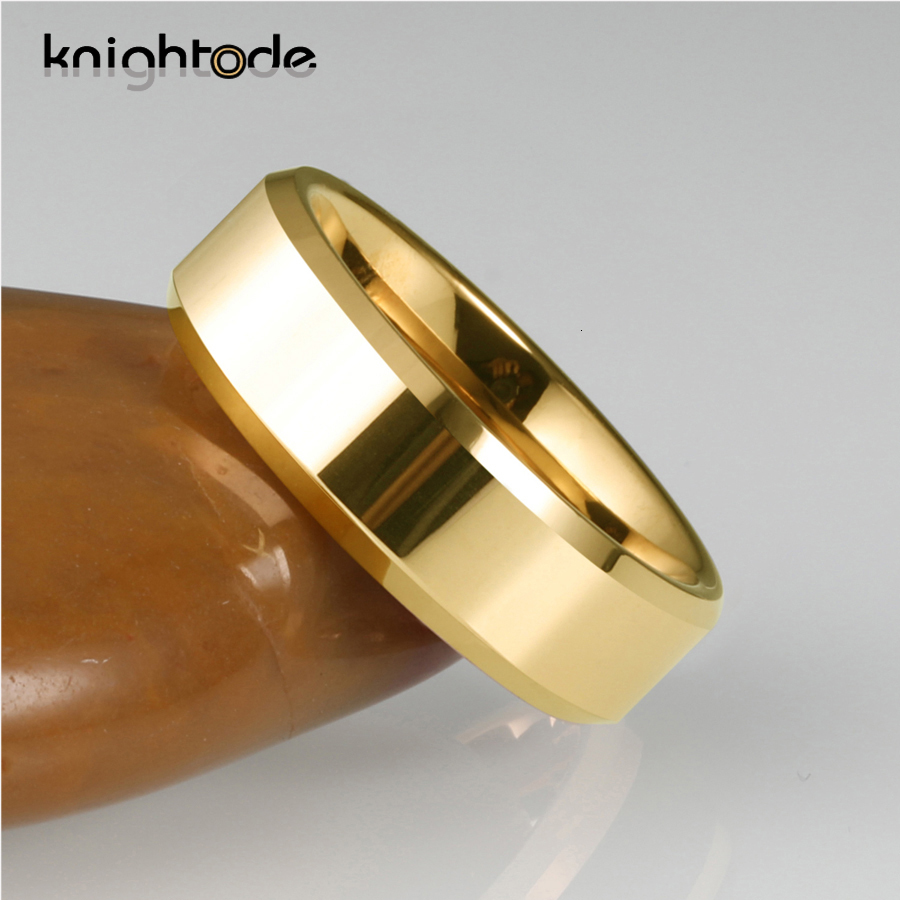Band Rings 6/8mm High Quality Gold Color Wedding Men Women Tungsten Carbide Engagement Beveled Edges Flat Polishing Comfort Fit 221119