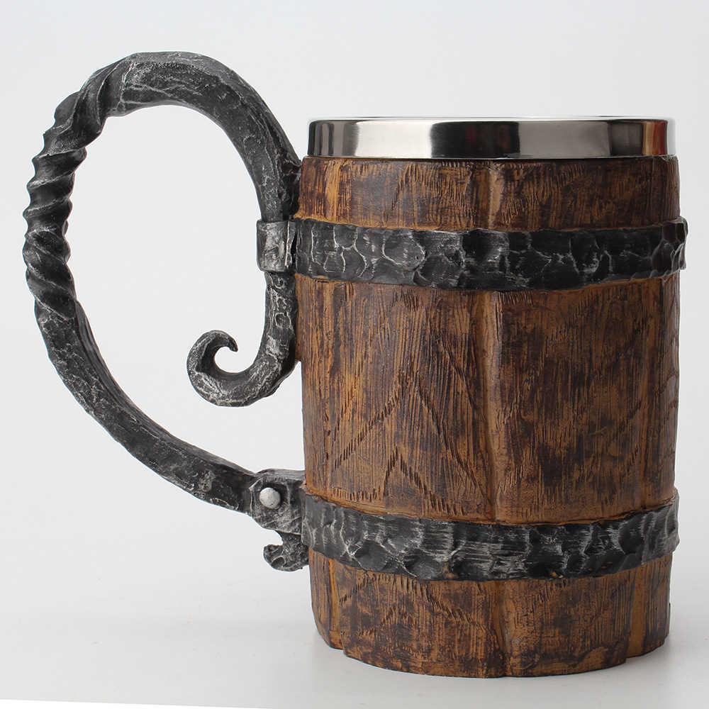 

Wooden barrel Stainless Steel Resin 3D Beer Mug Goblet Game Tankard Coffee Cup Wine Glass Mugs 650ml BEST GOT Gift C0923