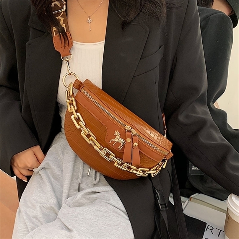 Chain Fanny pack Women Leather Waist Bag Chest Mini Female Belt s Fashion Ladies Shoulder Crossbody 220621