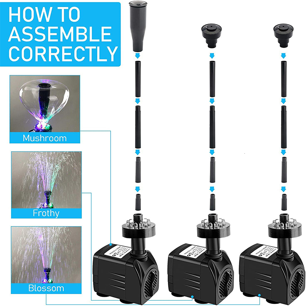 Air Pumps Accessories 15W UltraQuiet Submersible Water Pump With 12 LED Lights Aquarium Water Fountain Pump Filter Fish Tank Pond LED Water Pump D30 2