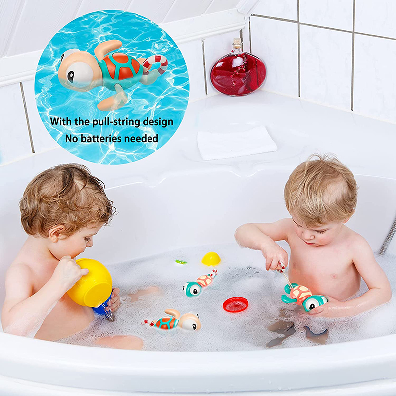 Bath Toys Pull String Baby Toy Go Sea Turtle Cute Surfing Swimming Beaver Windup Clockwork tub No Battery Needed for Toddler 221118