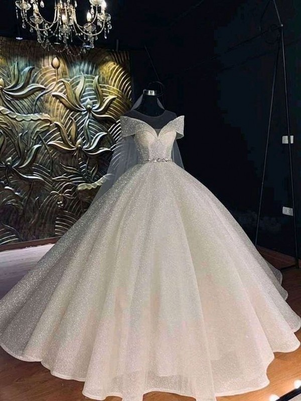 Ball Sequined Gown Glitter Wedding Dresses For Bride Sexy Off The Shoulder Dubai Arabic Princess Bridal Gowns Vintage Plus Size Ballgown Vestidos