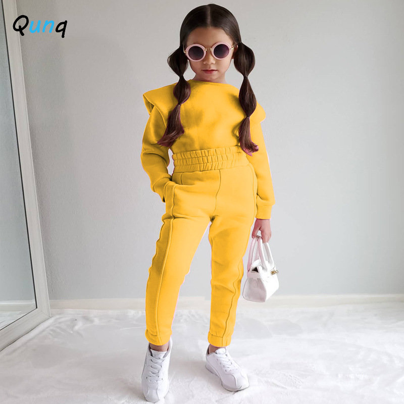Clothing Sets Qunq Autumn Ins Style Boys And Girls Solid Long Sleeve Top Pants 2 Pieces Set Sporty Casual Kids Clothes Age 8T 221118
