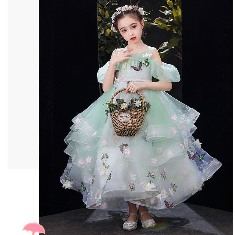 Flower Girl Dresses Western Garden Weddings Sheer Cap Sleeve Appliqued With Lace-Up Back Toddler Kids Tutu Birthday Dress 403