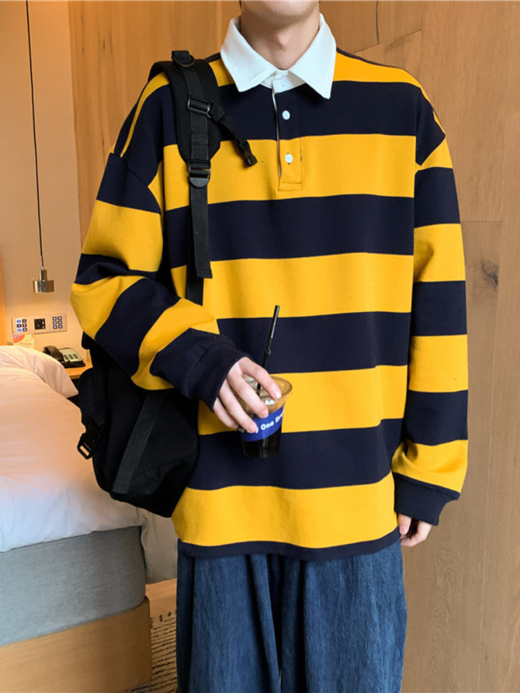 Men's Hoodies Sweatshirts Spring and Autumn Casual Hong Kong Style Striped Loose Sweater Korean Style Trend Slim Sweater Fashion Men's Thin 