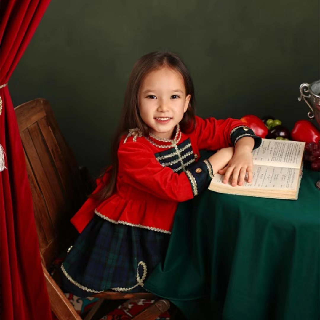 Girl s Dresses 0 12Y Baby Girl Autumn Winter Green Plaid Red Velvet Vintage Spanish Princess Ball Gown Dress for Christmas Eid Causal 221118