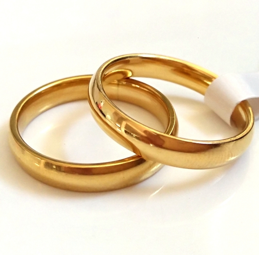 Band Rings Bulk Lots 50PCS Gold Plate 4mm Couple Stainless Steel Fashion Lover's Wedding Jewelry Anniversary Gift Wholesale 221119