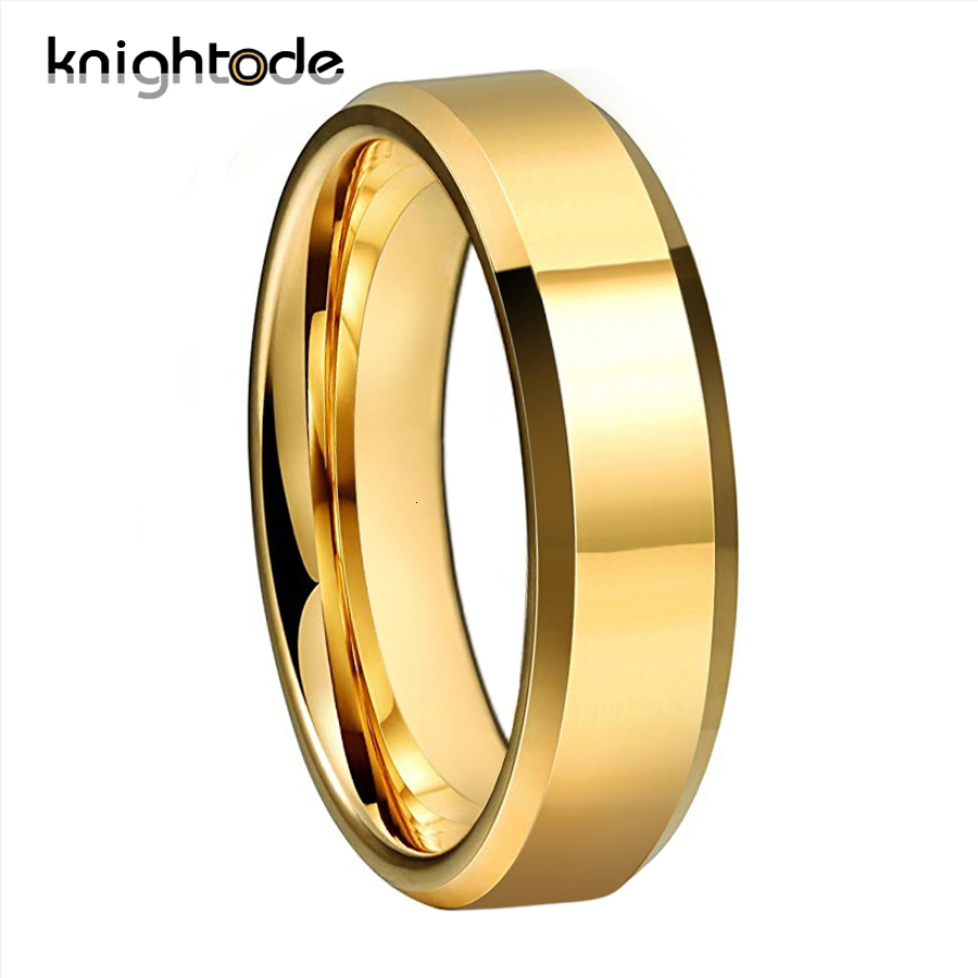Band Rings 6/8mm High Quality Gold Color Wedding Men Women Tungsten Carbide Engagement Beveled Edges Flat Polishing Comfort Fit 221119