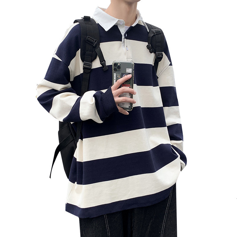 Men's Hoodies Sweatshirts Spring and Autumn Casual Hong Kong Style Striped Loose Sweater Korean Style Trend Slim Sweater Fashion Men's Thin 