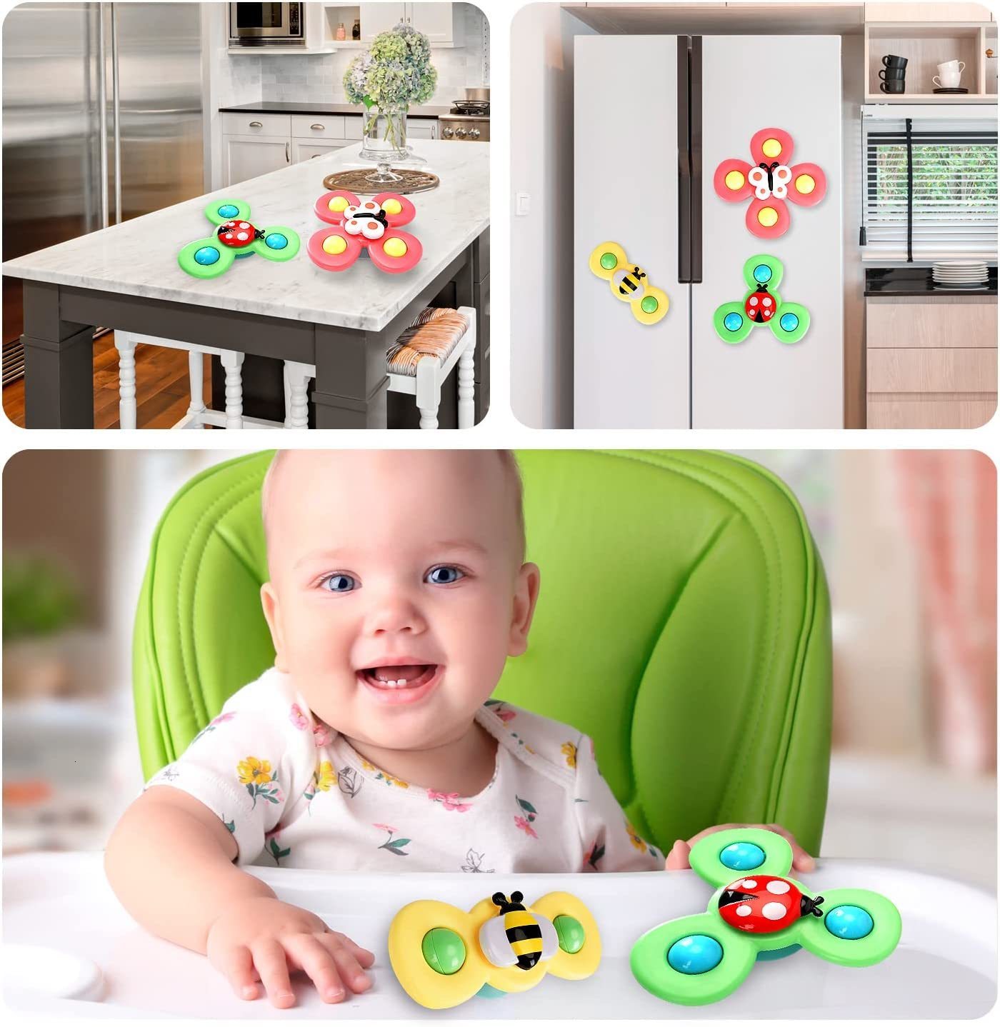 Bath Toys 1PcsCartoon Fidget Suction Cup Spinner Toy For Baby Rotating Rattle Educational Games Kids Montessori ForChildren 221118