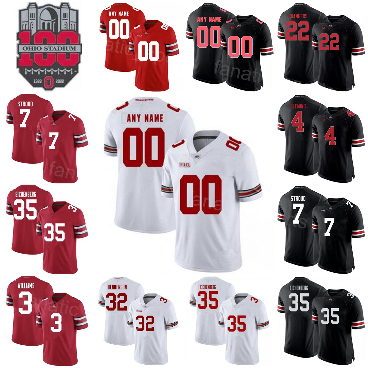 NCAA 100th Football College Ohio State Buckeyes 30 Cody Simon Jersey 35 Eichenberg 2 Chris Olave 5 Garrett Wilson 22 Steele Chambers 3 Teradja Mitchell Men Kids Women