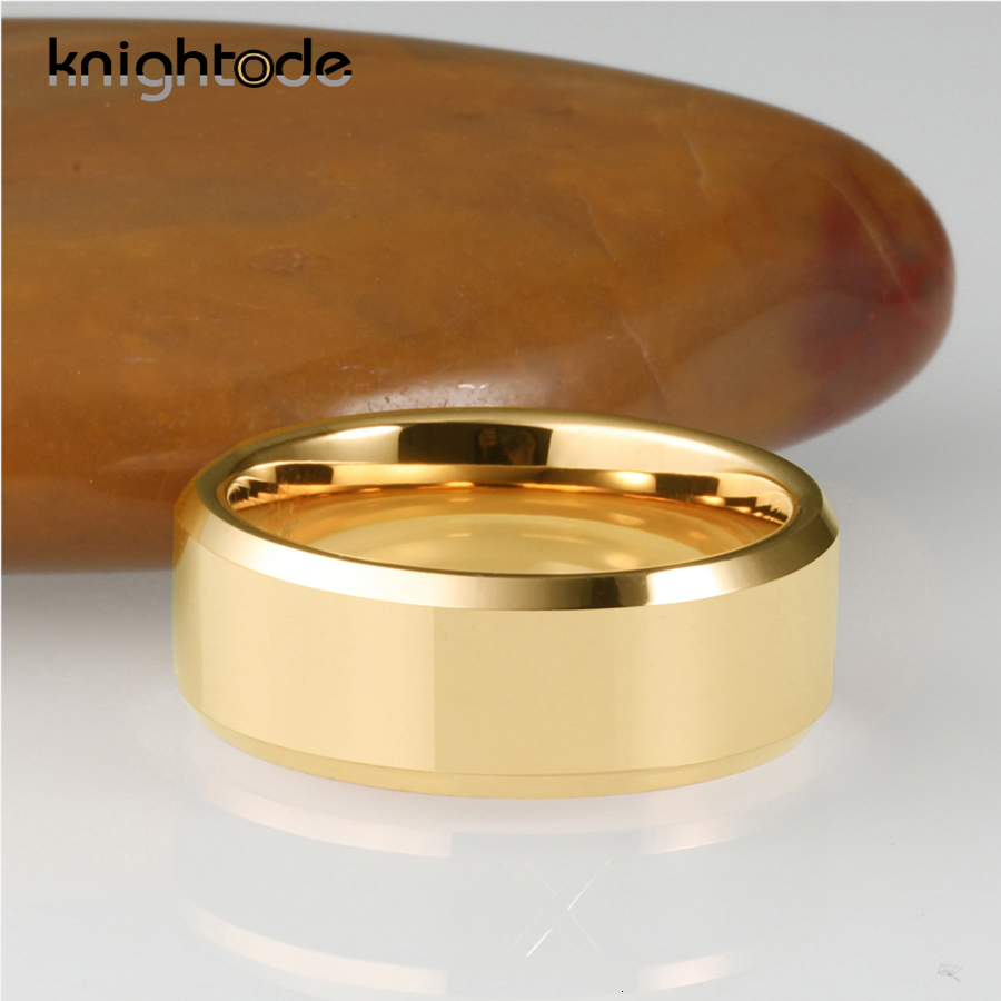 Band Rings 6/8mm High Quality Gold Color Wedding Men Women Tungsten Carbide Engagement Beveled Edges Flat Polishing Comfort Fit 221119