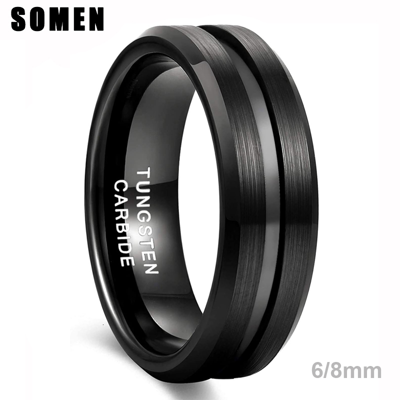 Wedding Rings Somen Men Black Tungsten Carbide 6mm 8mm Groove Brushed Band Male Engagement Anel Masculino Comfort Fit 221119