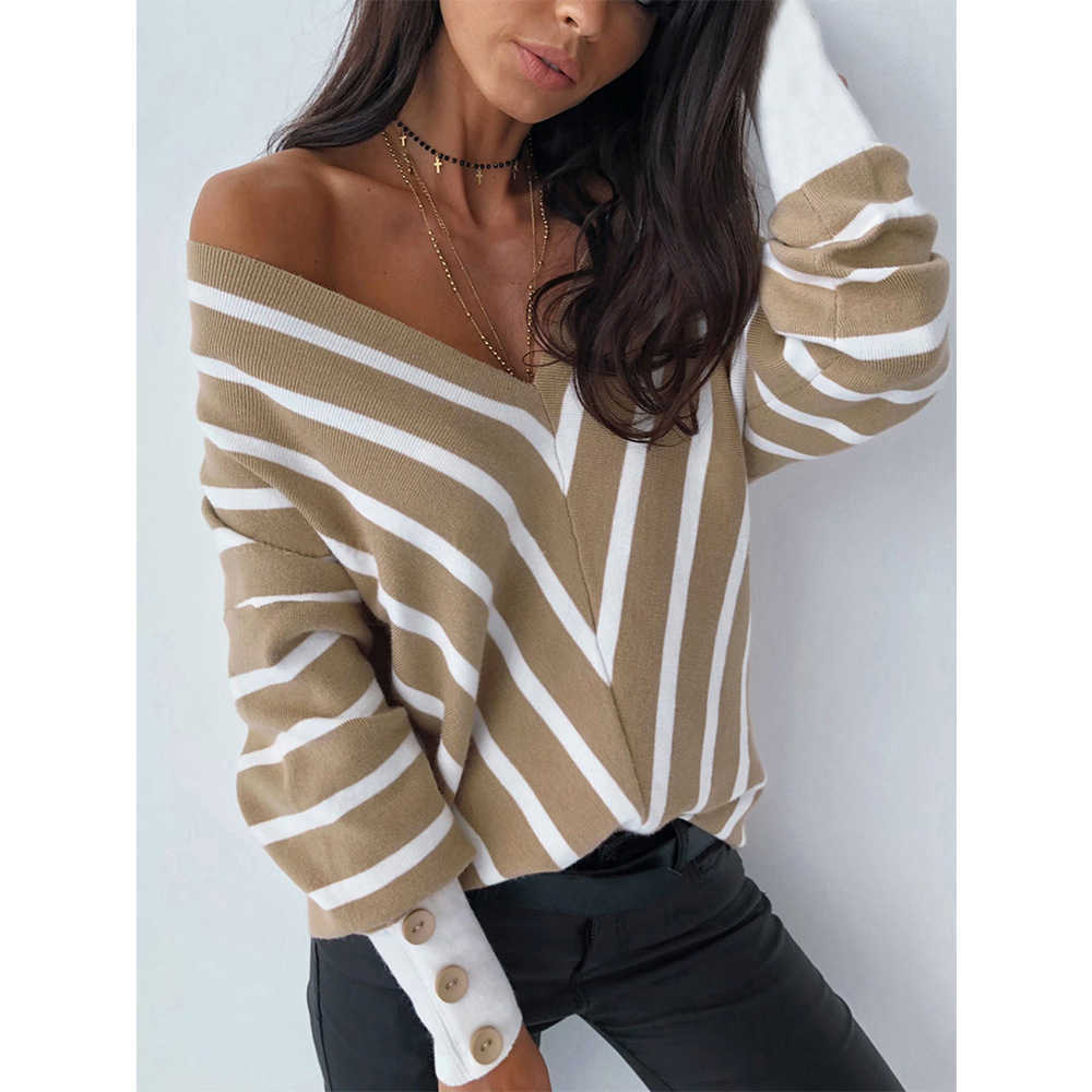 Women's Sweaters autumn strapless striped vneck versatile sweater loose winter longsleeved sweater bottoming shirt, Black
Women's Sweaters autumn strapless striped vneck versatile sweater loose winter longsleeved sweater bottoming shirt, Black