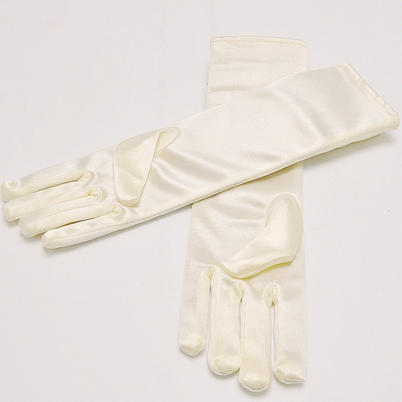 Children s Finger Gloves Long Satin For Flower Girls White Charm Birthday Party Kids 221118