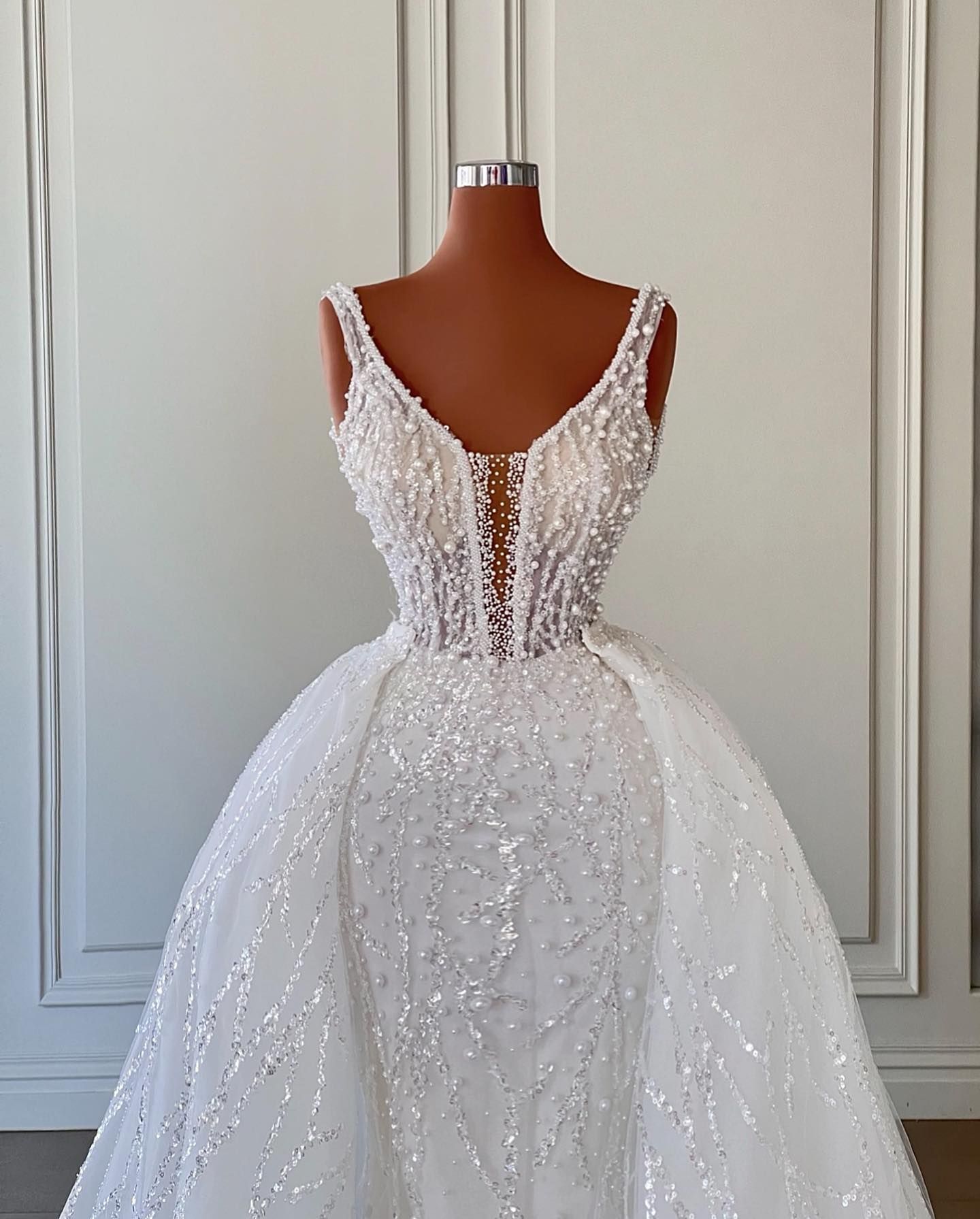 Designer Mermaid Wedding Dresses Bridal Gown Lace Applique Beaded with Overskirt Custom Made Sweep Train Vestidos De Novia Plus Size