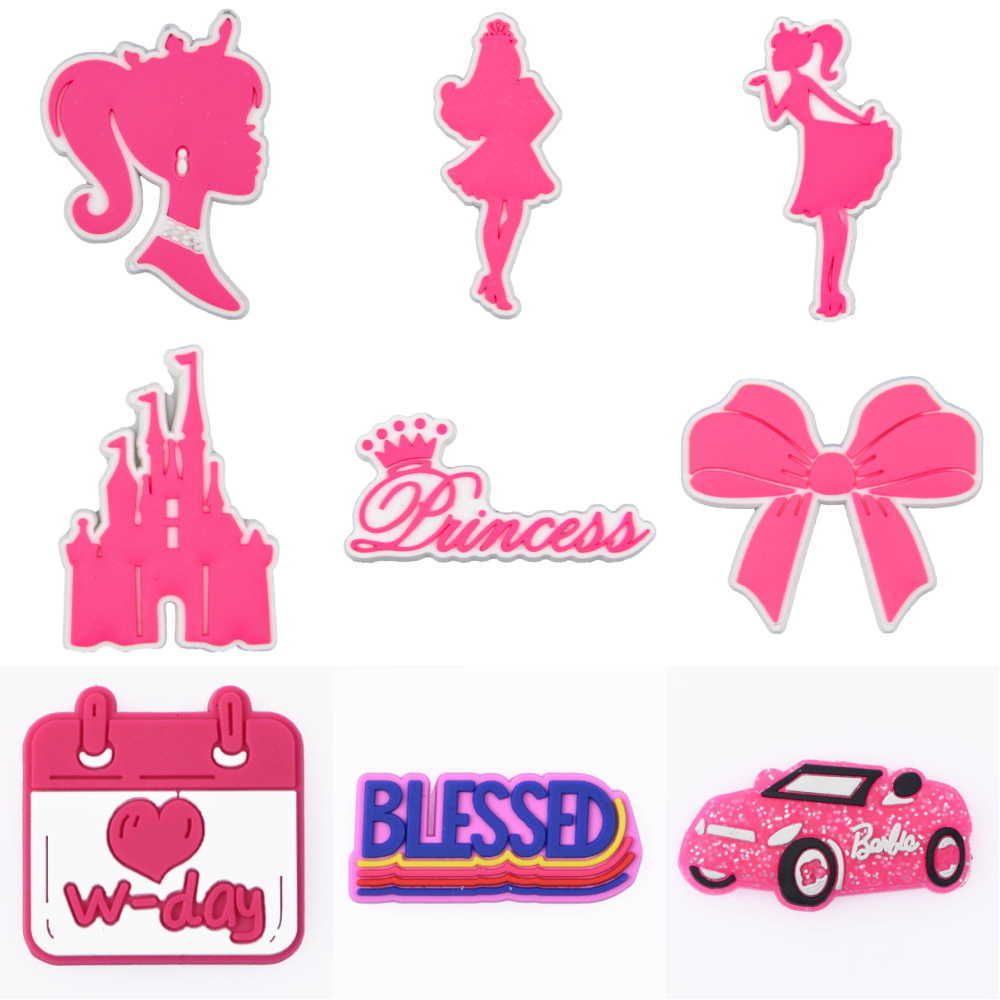 1Pcs Pink Princess shoe Charms PVC Shoe Decorations for Clogs Sandals Wristband Accessories Kids Girls Holiday Party Gifts
