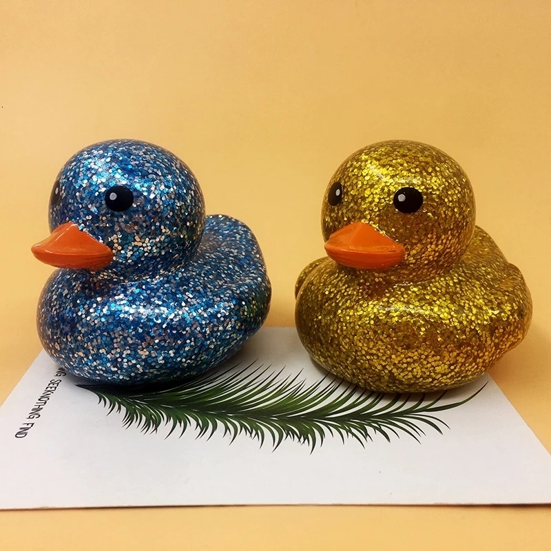 Bath Toys 6PCS SET Squeeze sounding Dabbling 80MM Rubber Ducks Baby Shower Water Bathing Floating Vinyl Glitter Duck With BB Sounds 221118