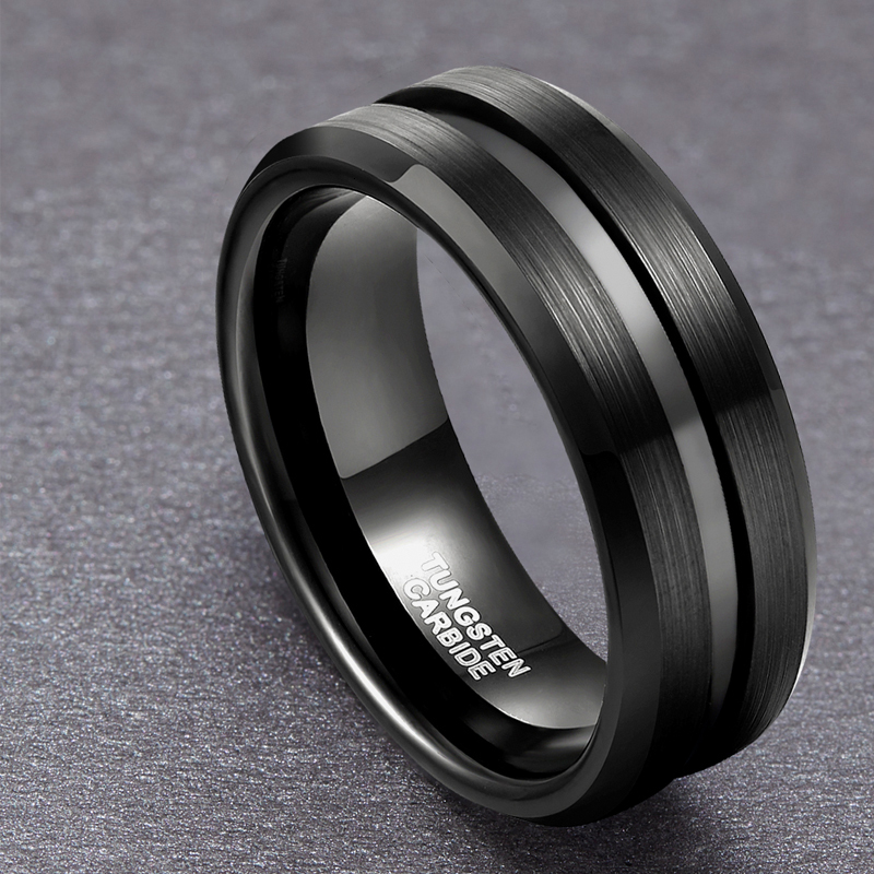 Wedding Rings Somen Men Black Tungsten Carbide 6mm 8mm Groove Brushed Band Male Engagement Anel Masculino Comfort Fit 221119