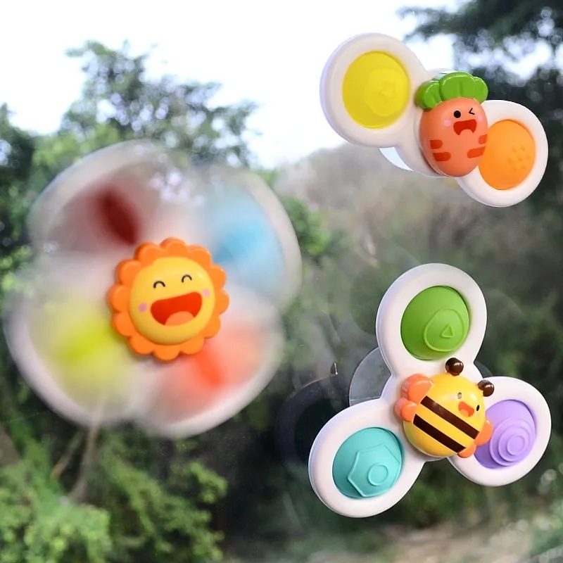 Bath Toys 1PcsCartoon Fidget Suction Cup Spinner Toy For Baby Rotating Rattle Educational Games Kids Montessori ForChildren 221118