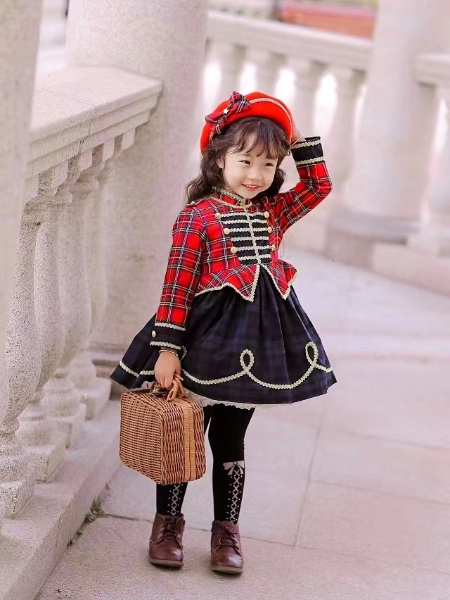 Girl s Dresses 0 12Y Baby Girl Autumn Winter Green Plaid Red Velvet Vintage Spanish Princess Ball Gown Dress for Christmas Eid Causal 221118