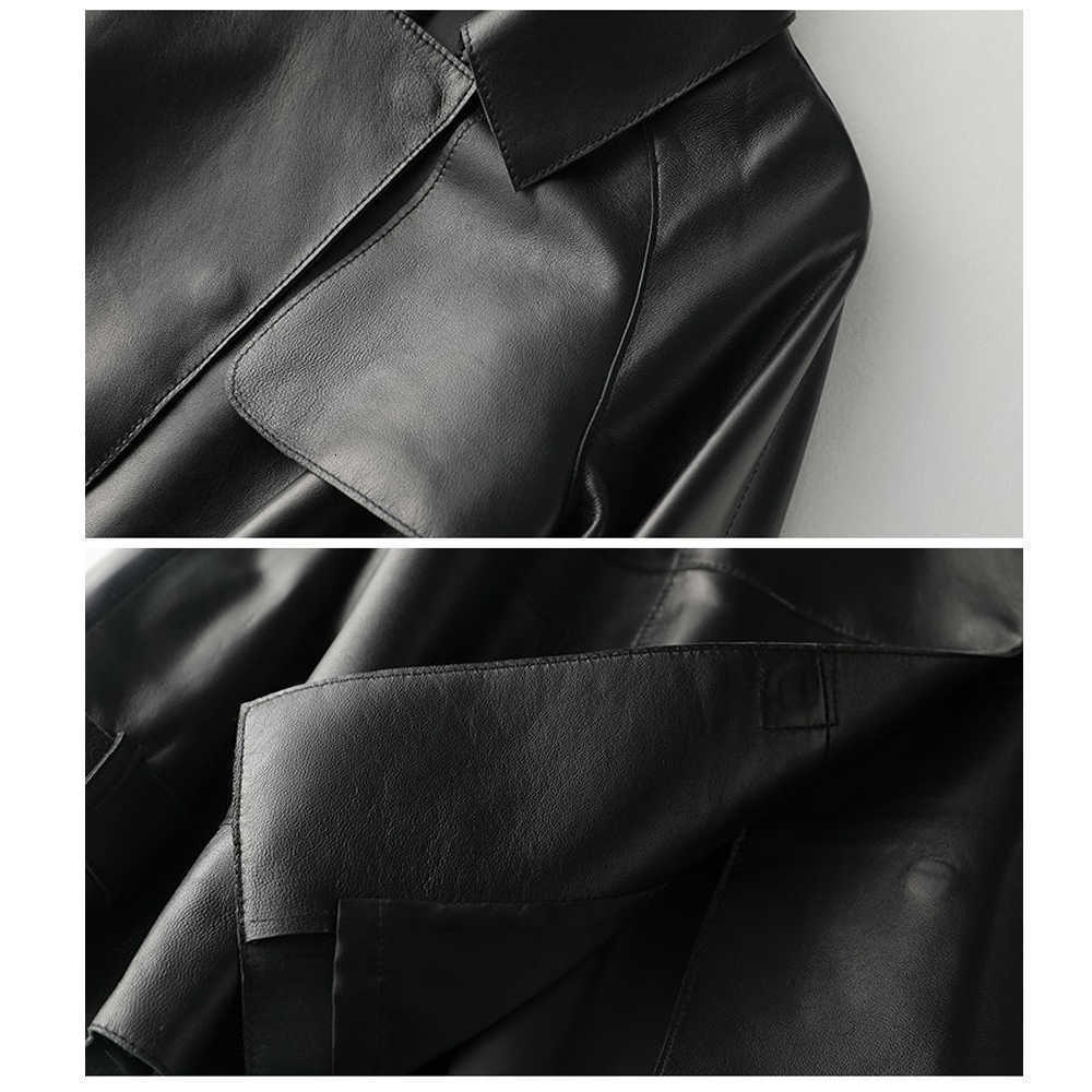 Spring Autumn Genuine Leather Jacket Big Pocket Chic Loose MotoBike BF Vintage Retro Women Sheepskin Coat Plus Size RZBY300 211011