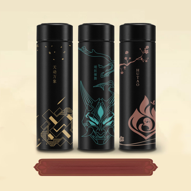 Water Bottles 500ml Genshin Impact Vacuum Cup Xiao Zhongli HuTao Thermos LED Temperature Display Stainless Steel Insulated Flask 221118